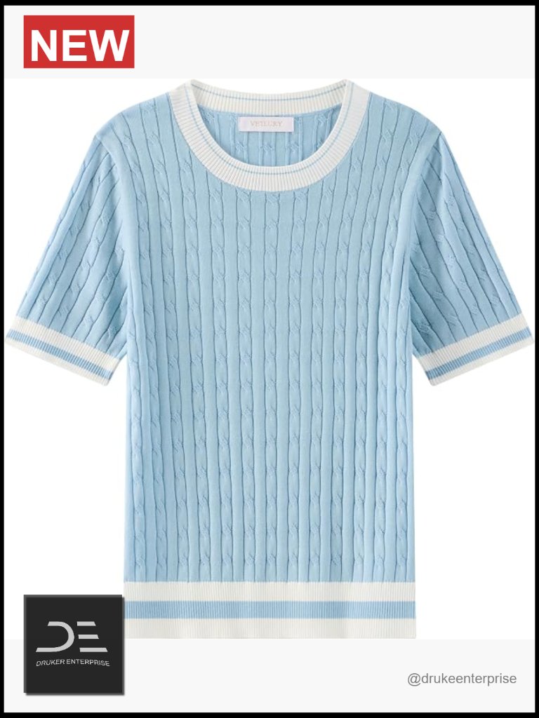 Silk Blend Cable Knit Lightweight Short Sleeve Pullover Sweater Top